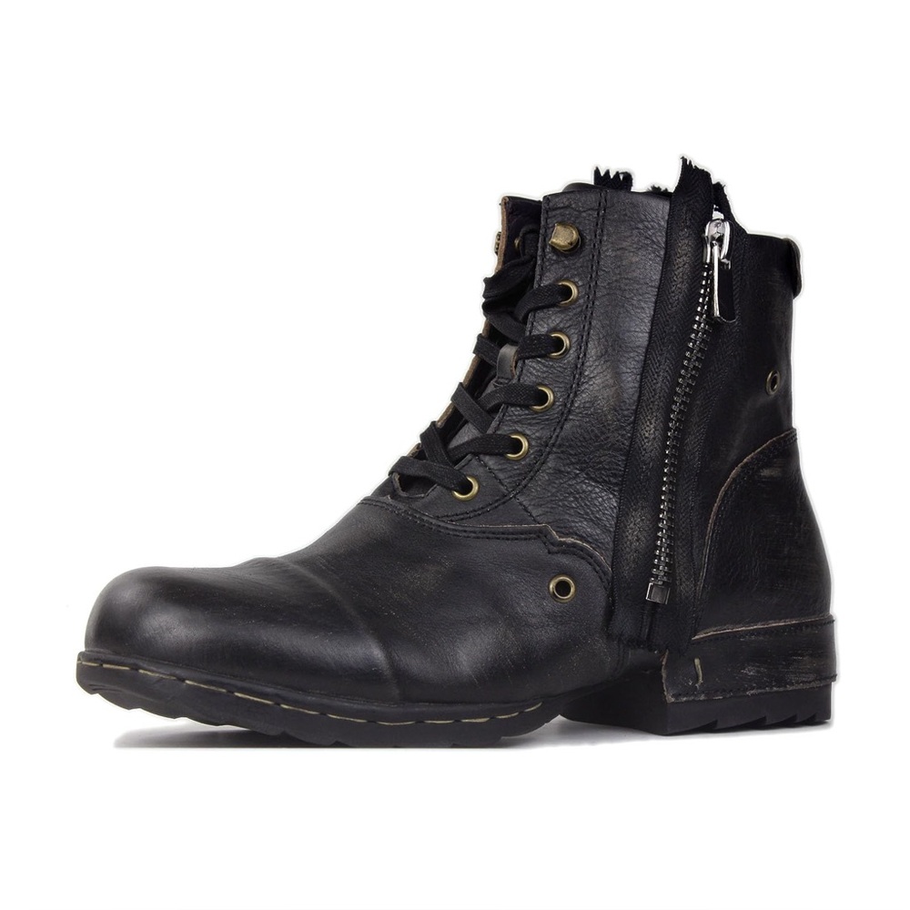 Men's Black Leather Boots Osstone Side Zipper